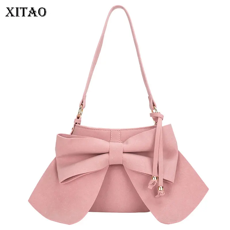 

XITAO Bowknot Pink Bag Soft Handle Horizontal Square One-shoulder Portable Patchwork Small Fresh Casual 2021 Bags GWJ2581