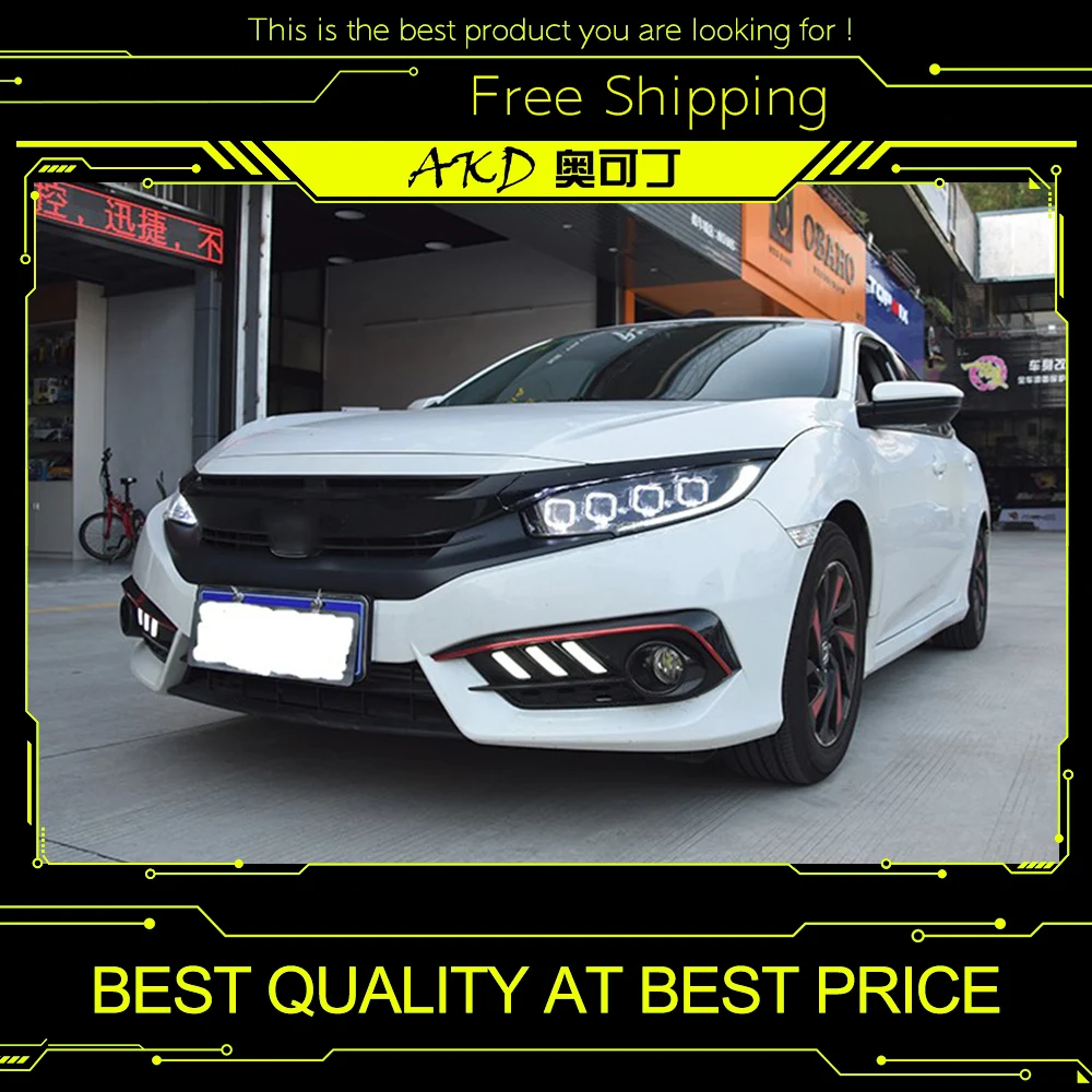 AKD Car headlight for Honda CIVIC X Headlight Bugatti Type LED Dynamic Signal floating light Bi-Xenon Lens Beam Light | Автомобили и