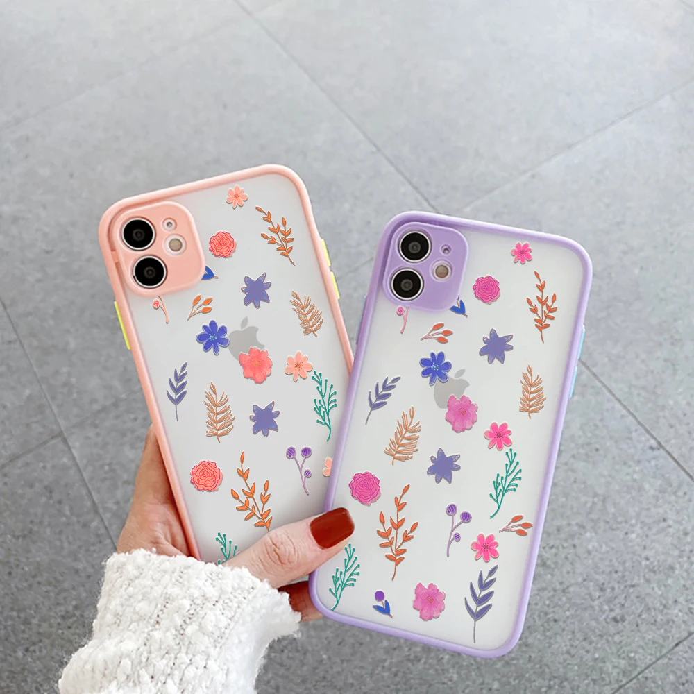 

Flower Leaves Creativity Iphone 13 12 XS 11 Pro Max Mini Case for iphone 7 8 6 6s Plus SE2020 X XR Protection Purple Pink Cases
