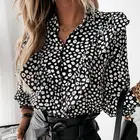 Женская блузка с леопардовым принтом, длинным рукавом и V-образным вырезом