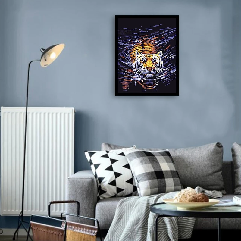 Вода тигр животные DIY цифровая картина маслом по номерам полотно ручной работы