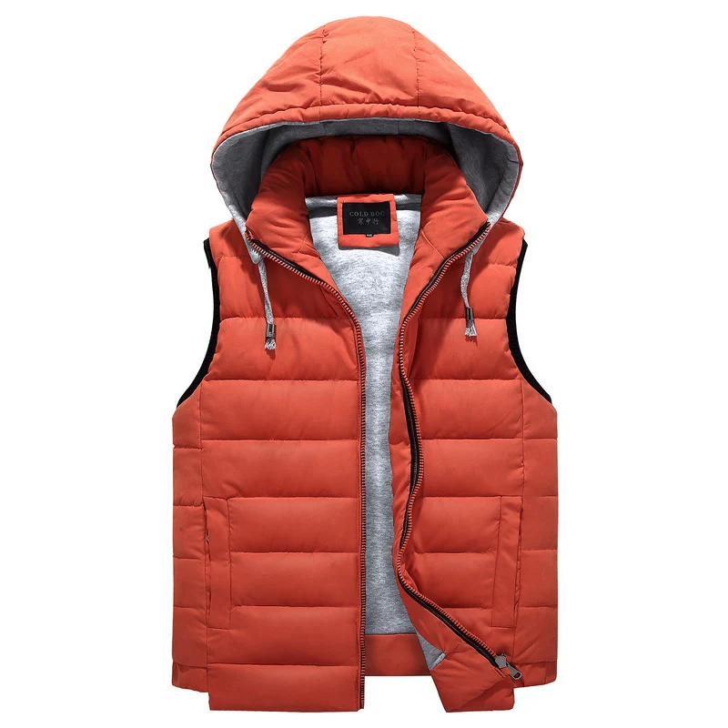 Orange Vest Мужская парка 4XL-8XL, жилет с капюшоном, зима-осень, новая Толстая Теплая Повседневная ветровка, мешковатая стеганая верхняя одежда, жилет, куртка без рукавов - Цвет: Orange Vest