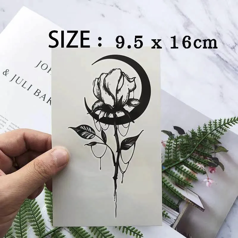 Сексуальная водостойкая Временная тату-наклейка черная луна роза дизайн