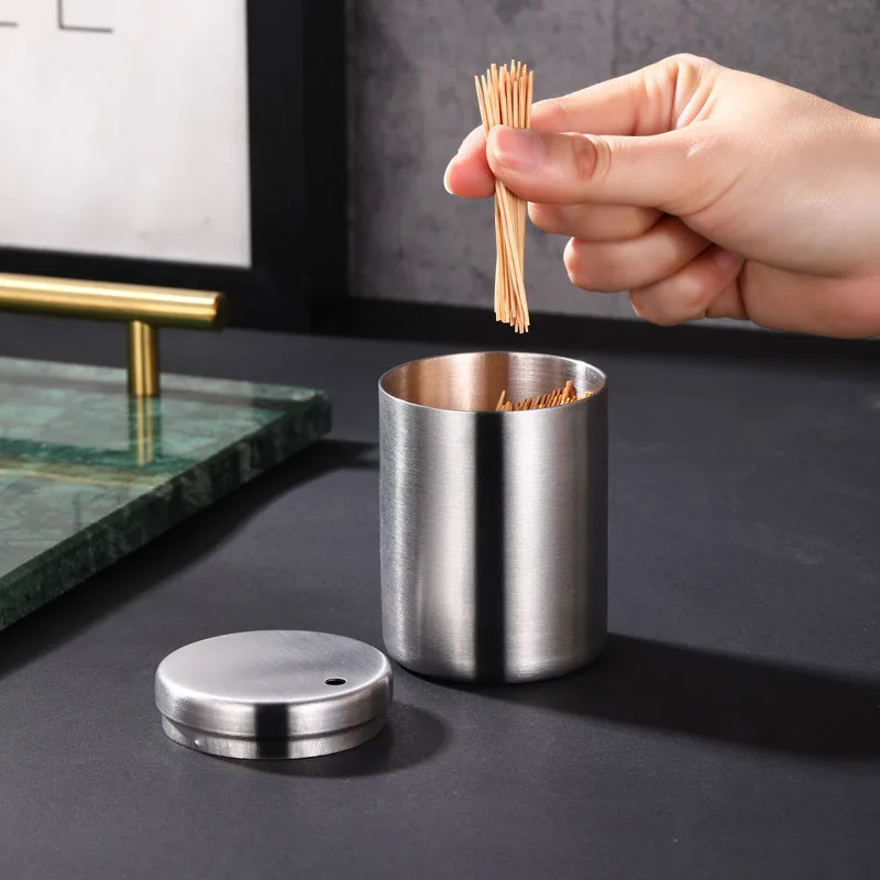 

Stainless Steel Toothpick Holder Portable Toothpick Container Box Metal Domestic Cotton Swab Storage Box Toothpick Dispenser