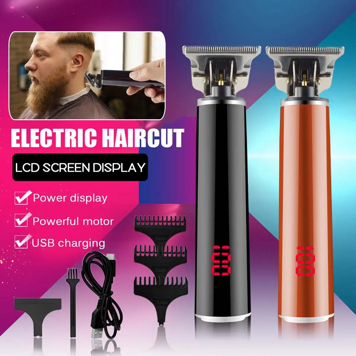 

Electric Barber Hair Trimmer 5W LED display Beard Hair Clipper Men Haircut Edge outlines Finish pivot motor Rechargeable Kits