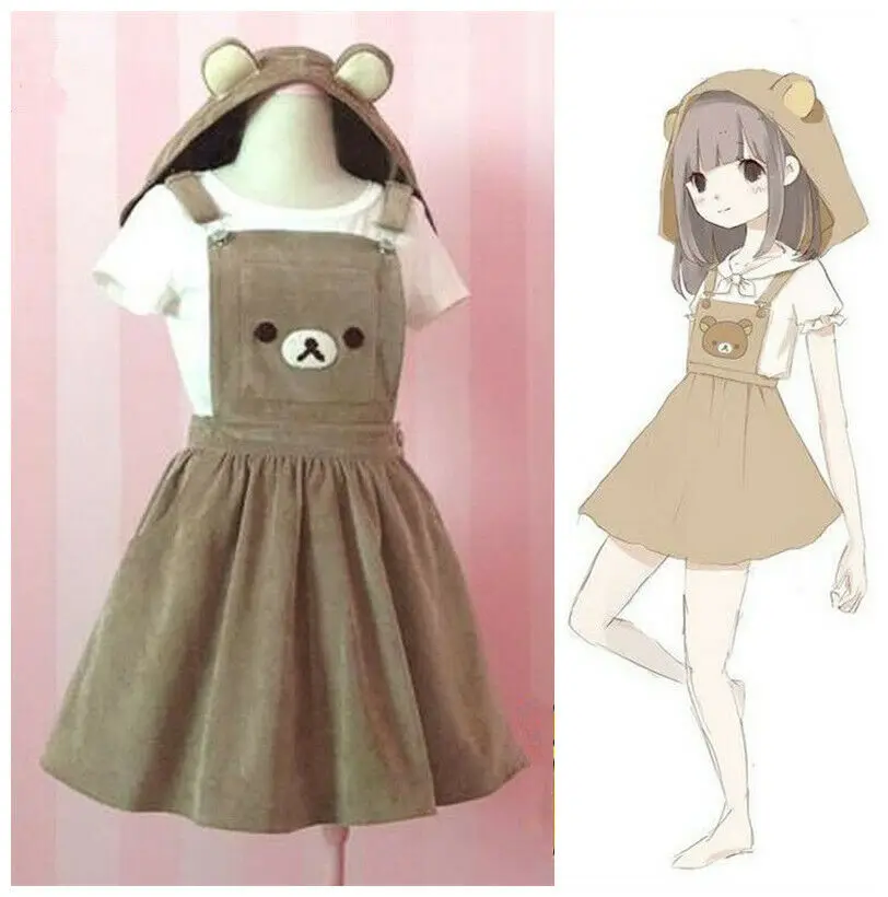 

Женское плиссированное платье на бретелях Harajuku Lolita, фигурка медведя рилаккума