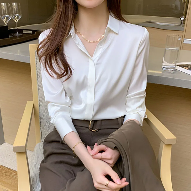 Женская Офисная шелковая блузка новая женские атласные рубашки шифоновая с