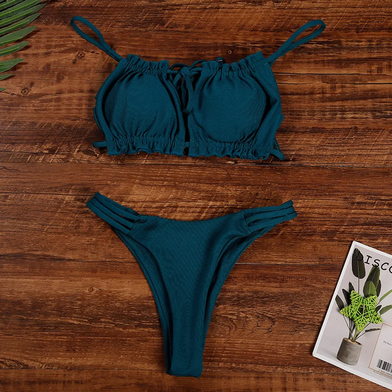 

2021 New Bikini Female Solid Color Open Back Sexy Swimsuit Hollow Beach Vacation Swimwear Ladies Cloth Swimmingsuit on The Sea