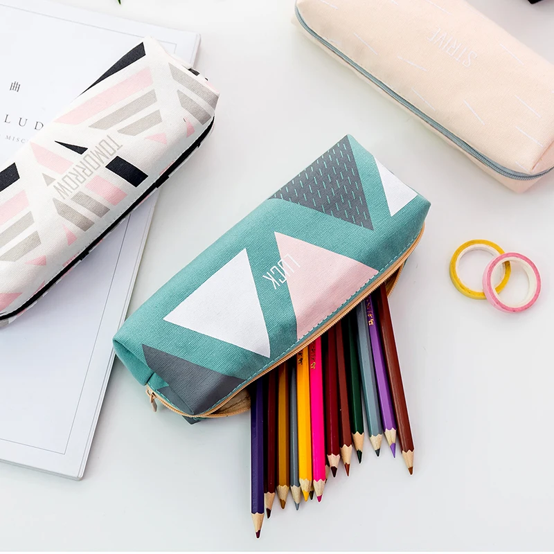 Корейский холщовый чехол для карандашей квадратная вместительная сумка ручек
