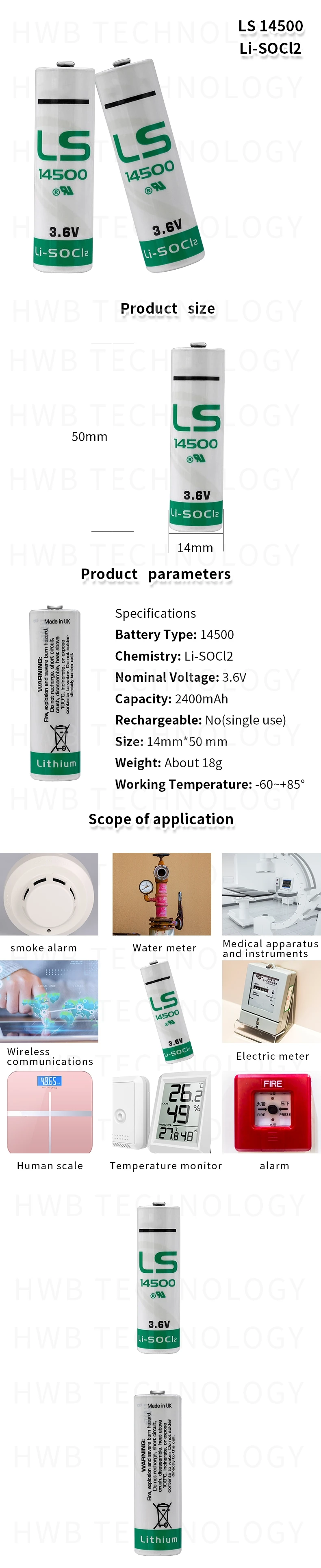 4 шт./лот, новинка, для LS14500 AA ER14505M, 3,6 В, 2600 мАч, литиевая батарея, инструменты и счетчики, резервный источник питания