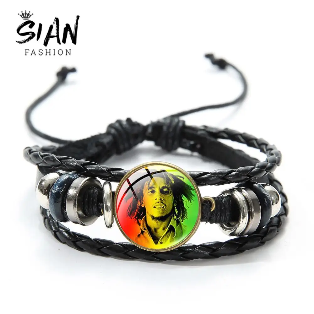 Браслет SIAN Reggae Singer Bob Marley мужской популярный Повседневный Кожаный браслет со