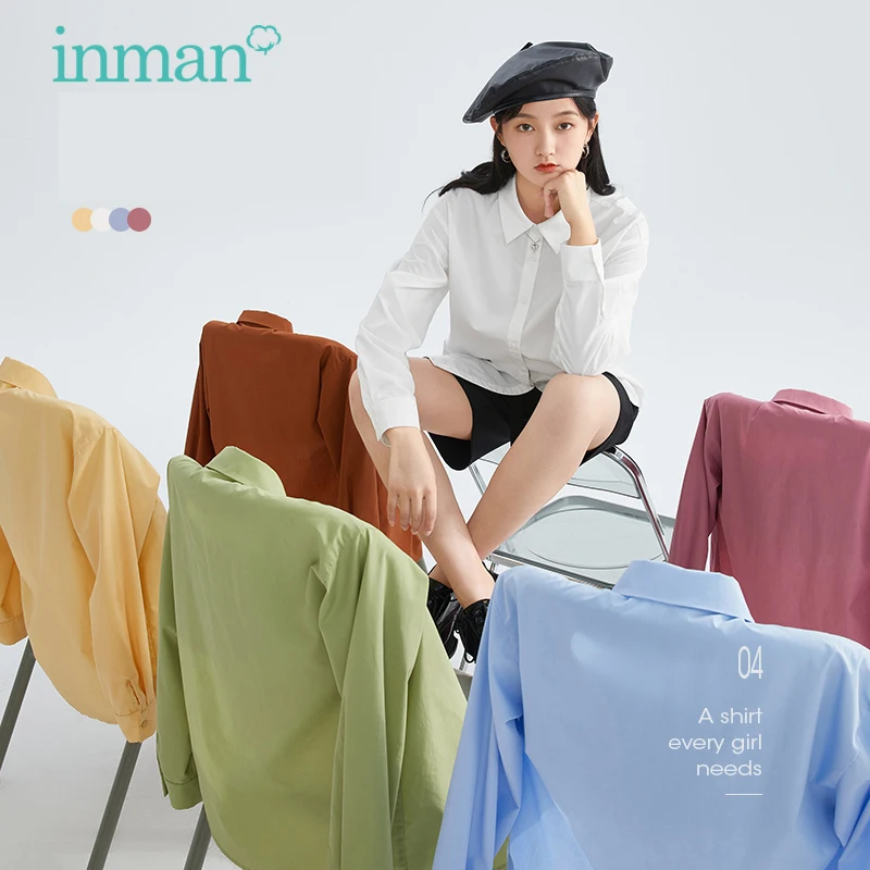 INMAN Women's Blouse Spring Autumn Multicolor Women's Shirt Pointed Collar Loose Female clothing All-Match Long Sleeve Base Tops