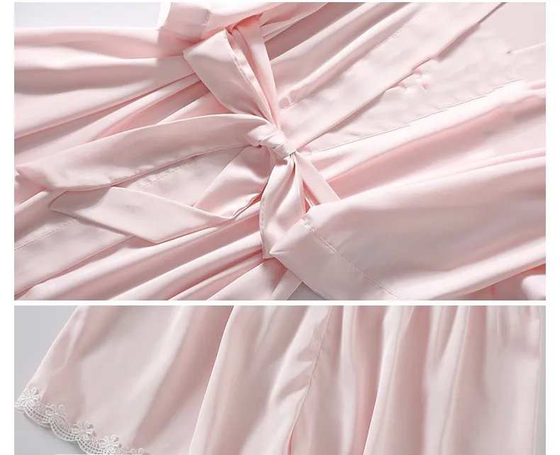 

Sexy Lace Pajamas 4PCS Pj's Sets With Lace Kimono Robe Gown Summer SATIN Nightwear Intimate Lingerie Lounge Wear Thin Nightwear