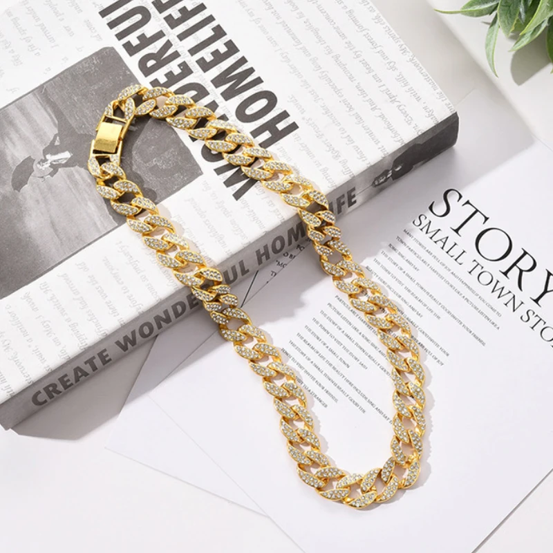 

Hip Hop Iced Out Paved Rhinestones 1Set 13MM Miami Curb Cuban Chain CZ Bling Rapper Necklaces With Butterfly For Men Jewelry