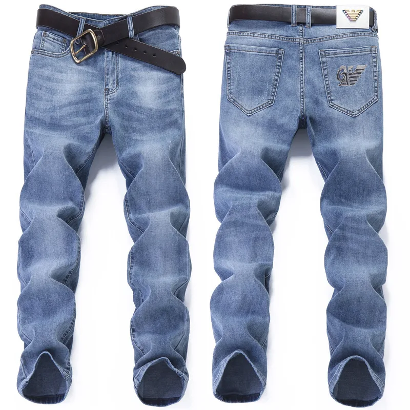 

Summer Thin Men's Jeans Slim Elastic Italy Eagle Brand Fashion Business Pants Male Smart Causal Jeans Denim Trousers