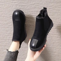 chelsea style womens winter autumn boots female fur sneakers keep warm shoes black woman ankle boots flat boats 2021 fashion
