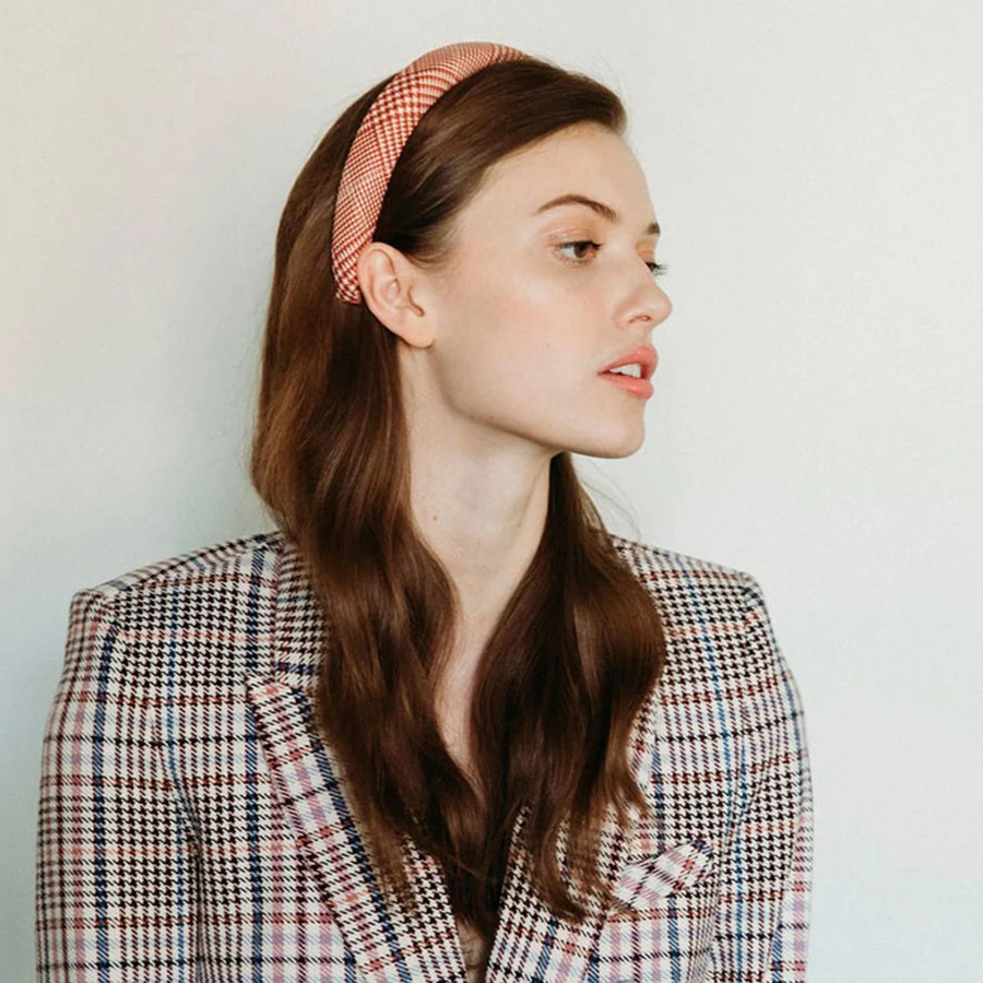 Повязка на голову Molans из толстой губки в черную клетку для женщин и девушек