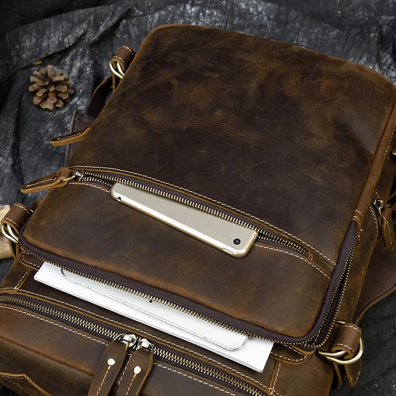Большой Вместительный кожаный рюкзак crazy horse для мужчин повседневный из коровьей