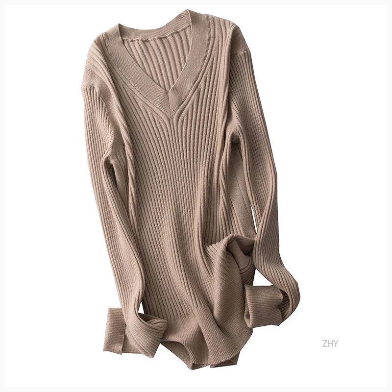 Women Pullovers Wool knitted Sweaters V neck pullover Fall Winter Bottoming knit Natural Silk Basic Sweater