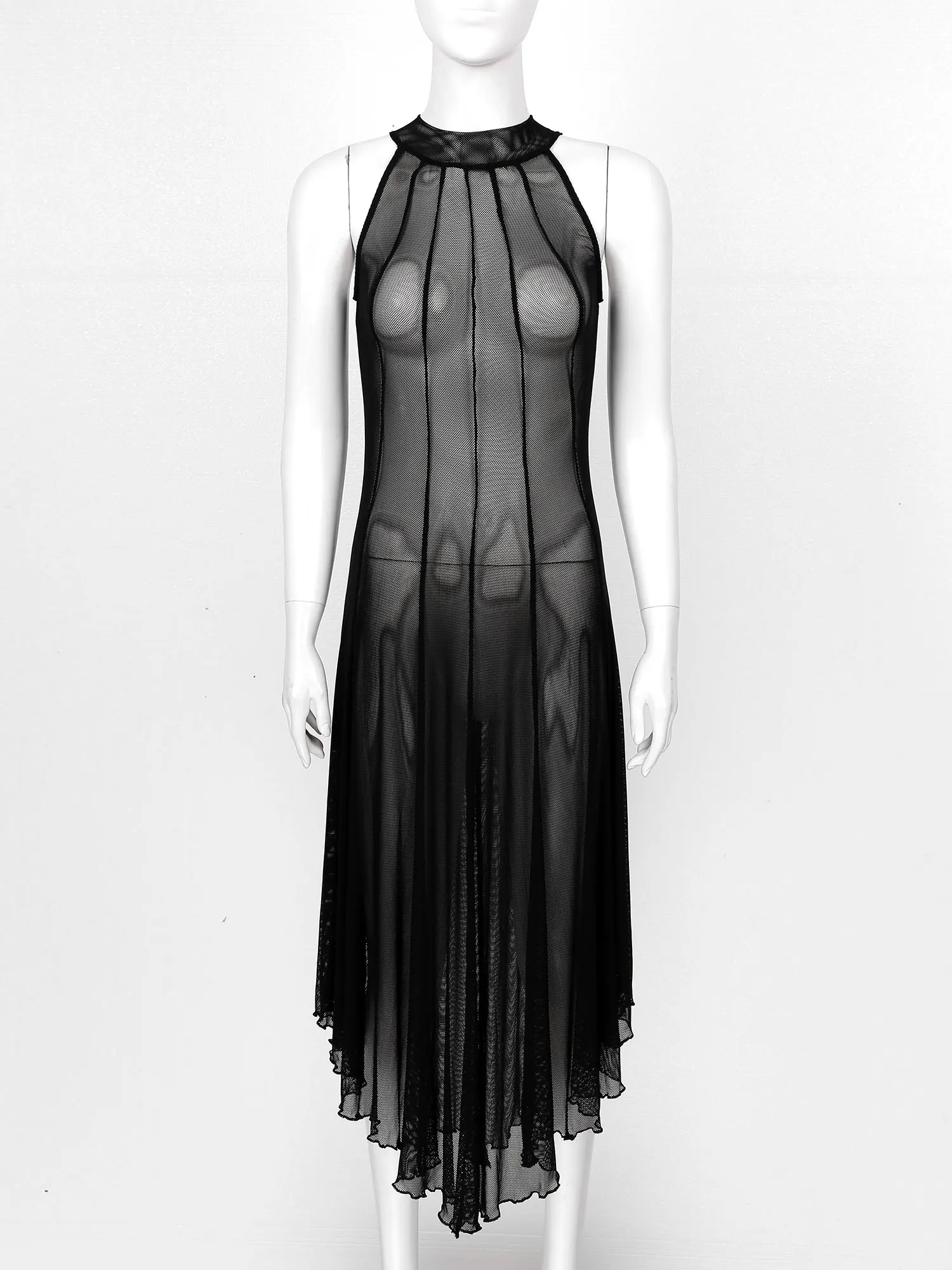 # S-5XL женское прозрачное Сетчатое платье в стиле панк платья без рукавов с ложным