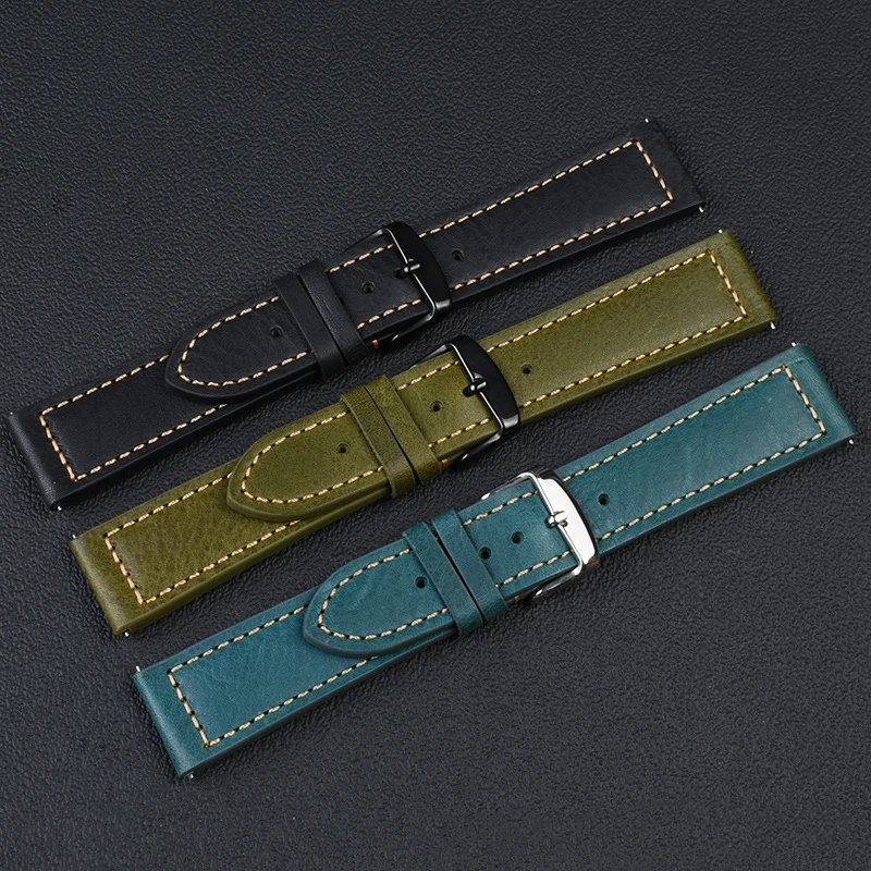 Genuine Italy Leather Watch Strap 22mm Retro Style Handmade Watchband Wristband Belt Yellow Brown Blue Watch Accessories