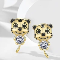new s925 silver needle metal zircon cute tiger gold stud earrings for woman gift to girlfriend modern womens earrings 2021