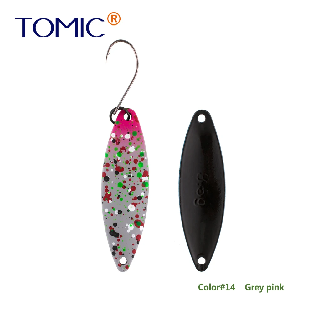 Tomic 1 шт. 1,6 г 2,7 г 3,5 г микро узкие латунные металлические ложки УФ сверкающие цвета окунь форель области один крючок рыболовные приманки Pesca - Цвет: grey pink