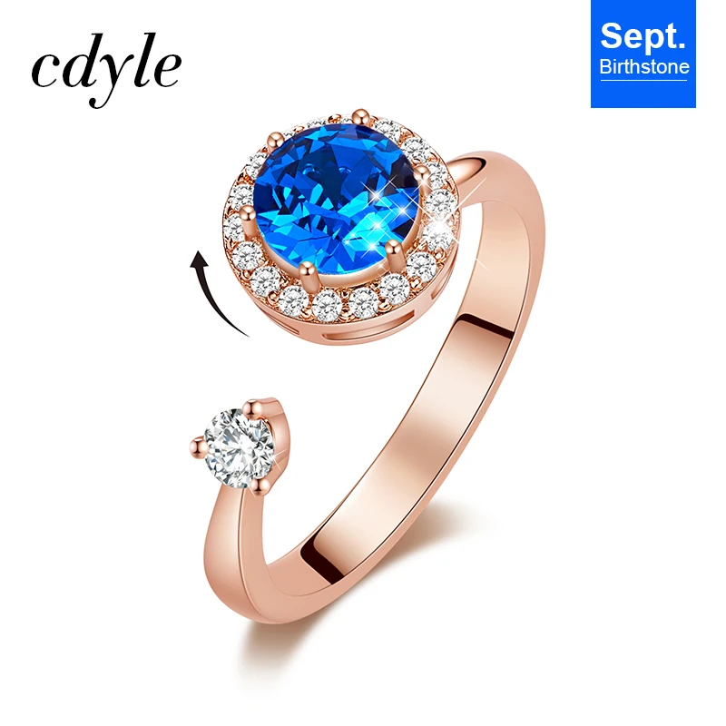 Cdyle, женское блестящее вращающееся кольцо с фиолетовым кристаллом от Swarovski, регулируемые свадебные кольца серебряного цвета для девочек, Роскошные бренды - Цвет основного камня: Sep. R1014U-S
