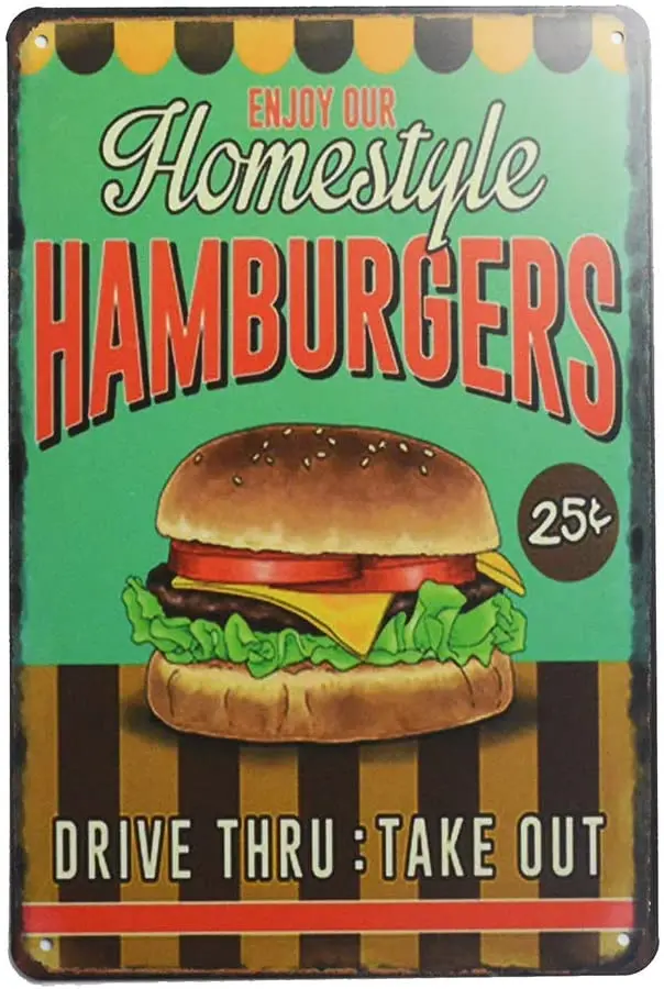 

Enjoy Our Homestyle Hamburgers Retro Vintage Bar Kitchen Signs Wall Decor Tin Sign Vintage 12 x 8