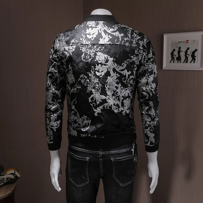 Мужская приталенная куртка-бомбер с цветочной вышивкой размеры до 5XL | одежда