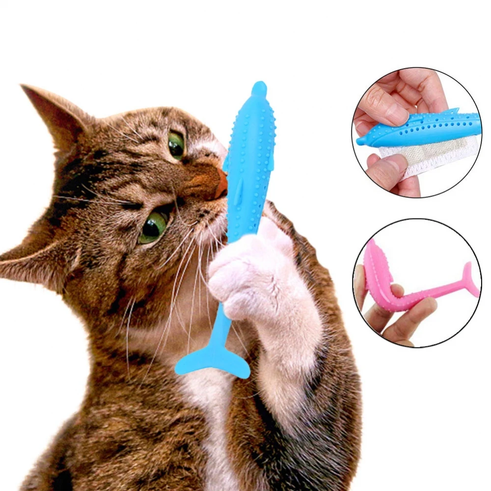 Зубная щетка в форме кошки и рыбы С Кошачьей Мятой для домашних животных зубная