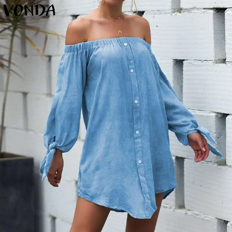 Женский летний сарафан VONDA сексуальное мини платье с открытыми плечами для