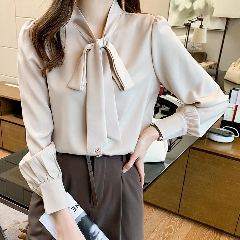 Элегантная однотонная атласная рубашка в Корейском стиле офисная одежда с