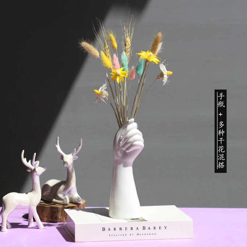

Nordic Vase Hands Ceramic White Vase Dried Flower Modern Simple Home Office Decoration Creative Personality Flower Arrangement