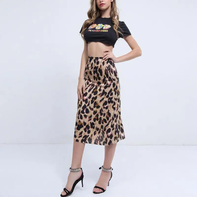 Новая модная леопардовая юбка с высокой талией Женская Осенняя Повседневная