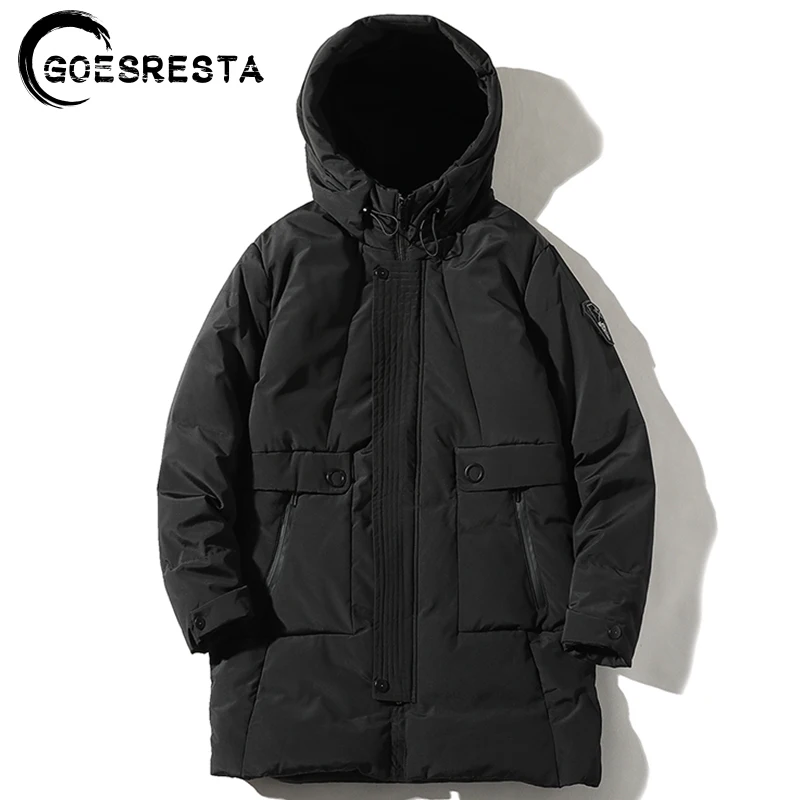 GOESRESTA 2020 Winter Thick Warm Jacket Men Solid Color Fashion Long Parkas Casual Hooded Large Size Cotton Coat Men M-4XL