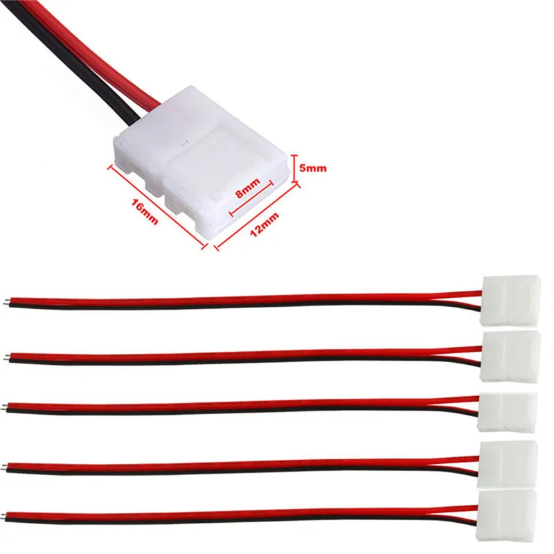 

10Pcs/lot PCB Cable 2 Pin LED Strip Connectors 3528/5050 8mm / 10mm Width PCB Ribbon Single Color Adapter High Quality