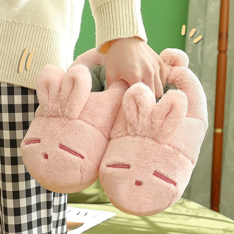 

Cute Winter Warm Cartoon Rabbit Women Slippers Thick Plush Indoor Home Floor Soft Men Couples Girls Slippers Cotton Shoes