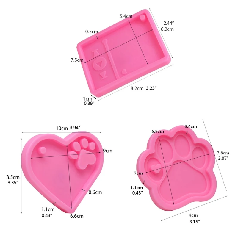 

3 Pcs/Set Dogs Paw Love Heart MP3 Keychain Epoxy Resin Mold Jewelry Pendants Silicone Mould DIY Crafts Ornaments Mold