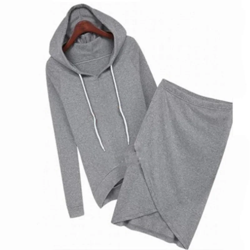 

Women Tracksuit Hooded Sweatershirt Top And Irregular Skirt Two Piece Set Sport Clothes Matching Outfit