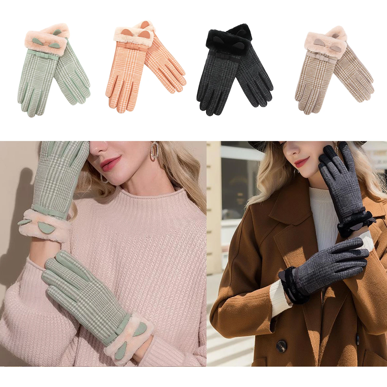 

Womens Thermal Gloves Winter Fall Touch Screen Ladies Full Finger Plush Lined Gloves Hands Warmer