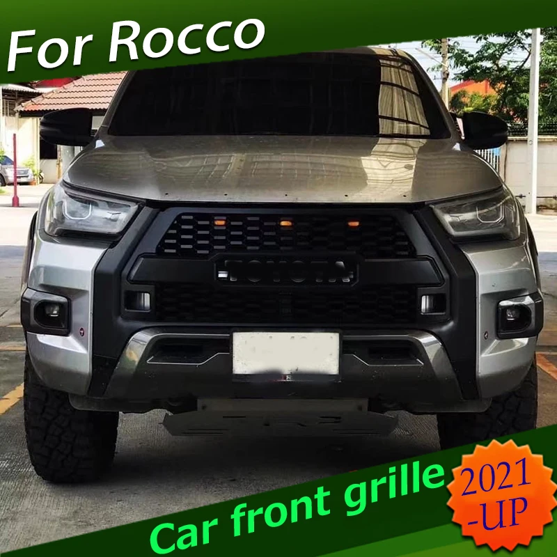 

For Hilux Rocco 2021+ 4X4 Pick Up Accessories Black Front Bumper Grill Replacement Grille with led