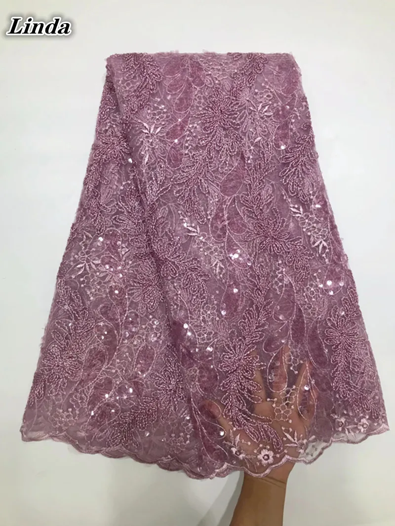 

Linda African Lace Fabric 2021 High Quality Lace Sequins French Net Lace Tulle Mesh Fabrics Lace beads Wedding Fabrics