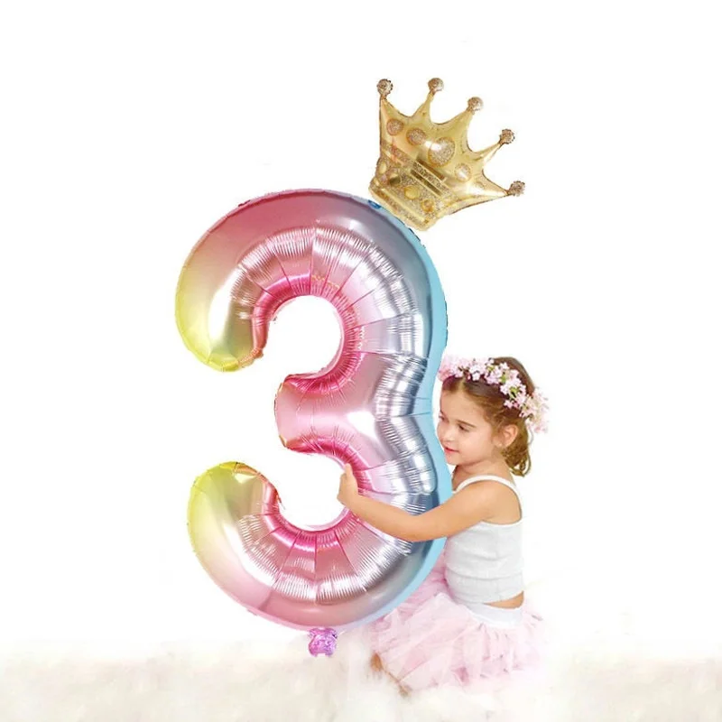 

32 inch Gradient Color Digit Foil Balloons Happy Birthday Rainbow Number Ballons Wedding Birthday Party Christmas Decorations