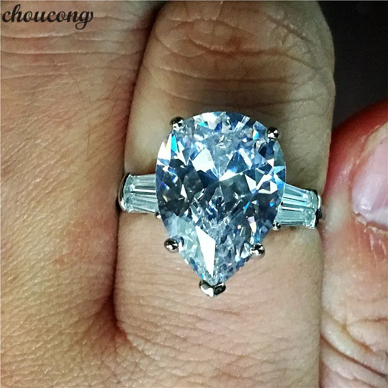 Choucong роскошное кольцо с грушевидной огранкой 8ct AAAAA cz 925 пробы Серебряное обручальное кольцо кольца для мужчин и женщин вечерние ювелирные изделия