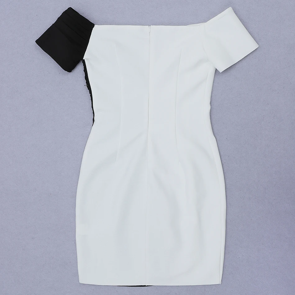 

2020 New Fashion Contrast Bandage Dress Women's Sexy Strapless Short Sleeve Single Breasted Bodycon Club Evening Party Vestidos