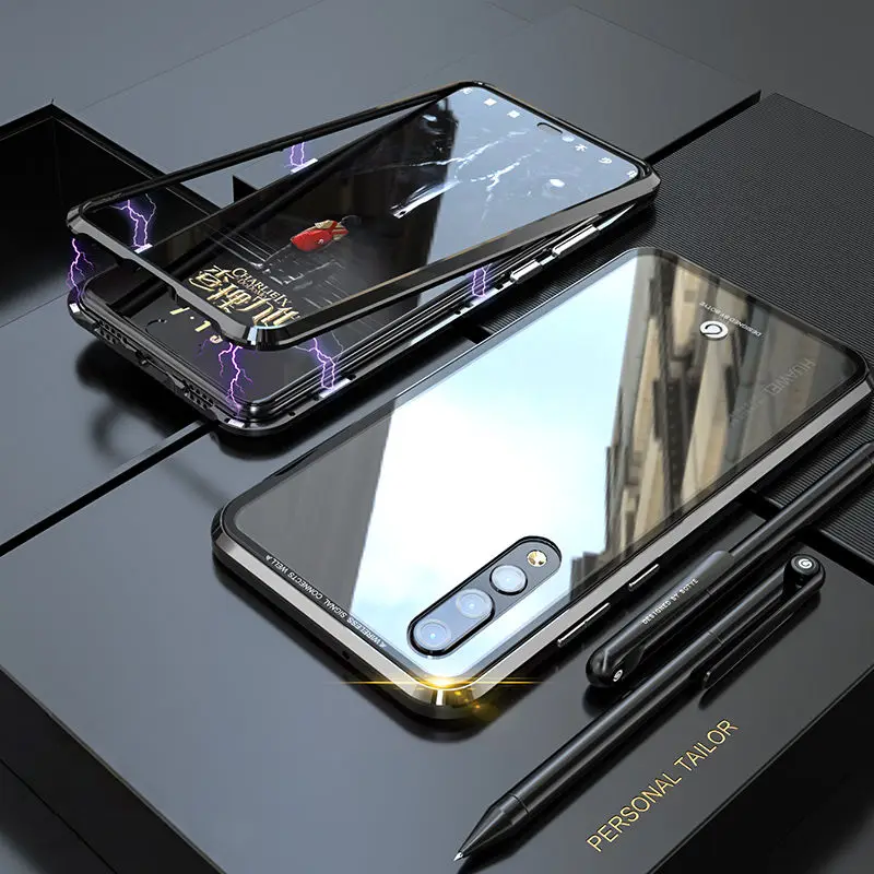 Роскошный Алюминиевый металлический Магнитный чехол для coque huawei P30 Pro, защитный магнит для телефона с задней стеклянной крышкой huawei P20Pro чехол P 20 - Цвет: Full Black