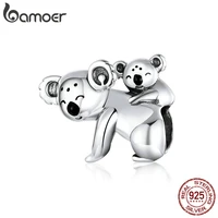 bamoer koala baby and mom metal beads for women jewelry making 925 sterling silver australia protect animal silver charm bsc260