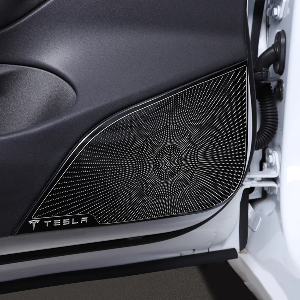 New 2pcs tesla horn cover stickers Protect Loudspeaker Interior Door Sound Audio Speaker Frame Covers for Tesla model3 2017-2019