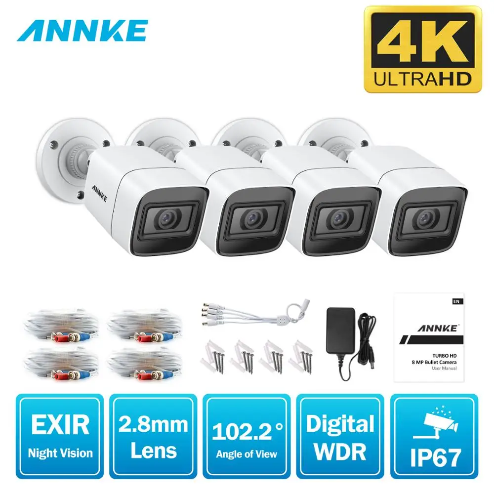 ANNKE 4X 8X FHD 4K камера CCTV TVI 8MP наружная Водонепроницаемая цилиндрическая система видеонаблюдения EXIR ночное видение комплект оповещений по электронной почте